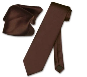 Vesuvio Napoli Solid CHOCOLATE BROWN NeckTie and Handkerchief Mens Neck Tie Set - Picture 1 of 2