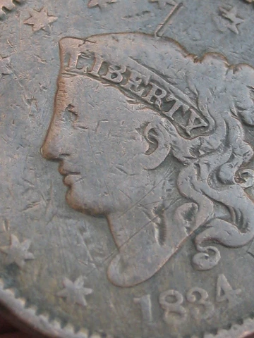 1834 Matron Head Large Cent Penny- Large 8, Small Stars, Medium Letters Cover