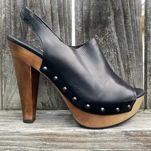 Via Spiga Heels Pumps Size 7 Black Calf Leather Studded - Picture 1 of 22