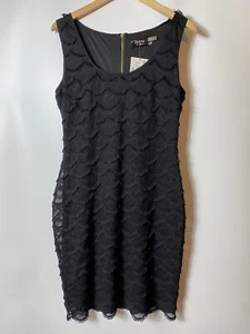 Guess Damen verspieltes ärmelloses Fransenmantelkleid schwarz Größe 12 - Bild 1 von 6