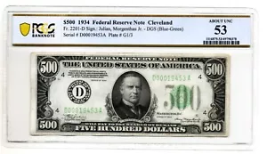 Fr. 2201-Ddgs Dark Green (DA Block) 1934 Cleveland PCGS Banknote AU 53 - Picture 1 of 2
