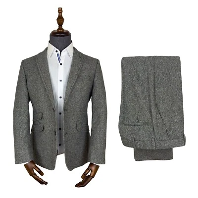 Tweed Suit Grey 2 Piece Donegal Jacket Trouser Wool Wedding Peaky Blinders Mens - Image 1 of 4
