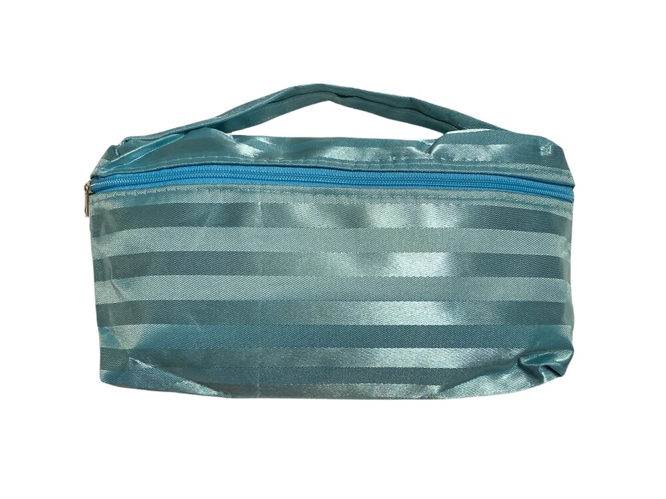 Bolso de Cosméticos 5" X 8" Turquesa Satinado Rayas Cremallera con Asa Foto 1 de 1