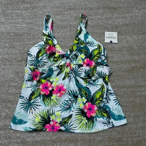 Arizona Juniors Tankini Swim Top White Floral Large Tropical Print Padded - Picture 1 of 9