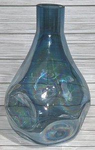 Haverty’s Kia Style Blue Iridescent Vase Dimpled Large Glass 12” T 8” W Pretty! - Picture 1 of 14