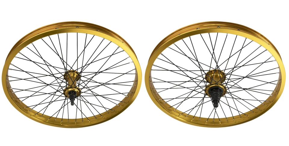 20"x2.125 BMX BICICLETA ALEACIÓN Delantera O 9T Rueda Trasera 48 Radios Cojinete Sellado Dorado Foto 1 de 1