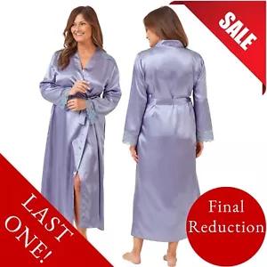 Plain Blue Satin Long Full Length Dressing Gown Wrap Bath Robe Kimono Size 26 28 - Picture 1 of 2