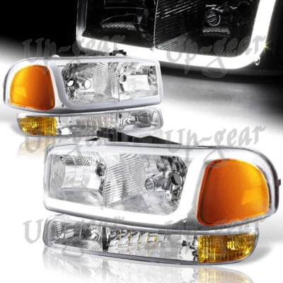 Faros de lente transparente LED + parachoques 4 piezas para GMC Yukon XL 1500 2500 DRL 2000-2006 Foto 1 de 4