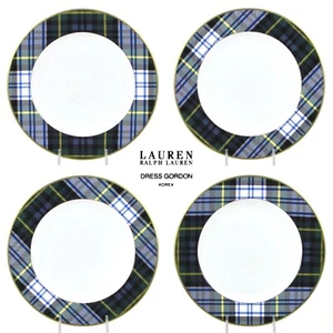 Ralph Lauren DRESS GORDON 8.5" Salad Plate Set 4Pc Plaid Blue Green White Yellow - Picture 1 of 12