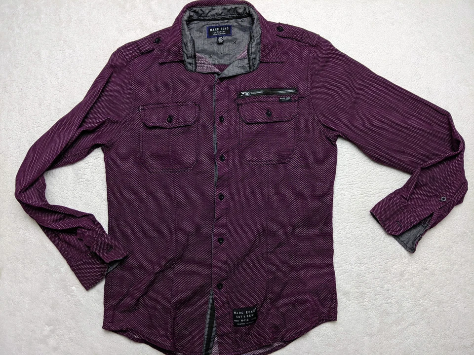 Marc Ecko Cut Sew Mens S Purple Button Shirt Birdseye Flip Cuff - Image 1 of 4