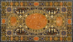 62" x 36" Semi Precious Stones Inlay Work Marble Dining Table Top - Picture 1 of 1