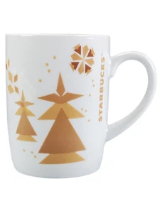 Starbucks 2013 Holiday Mug Coffee Hot Chocolate Cup White Gold Christmas Trees - Picture 1 of 6