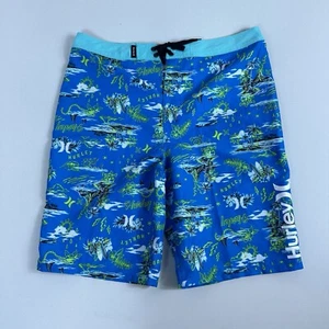 Hurley Boys Board Shorts Swim Trunks Size 20/30 New XL Neptune Blue Beach Print - Picture 1 of 7