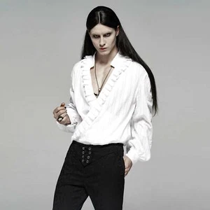 PUNK RAVE Gothic Ragazzo Hemd Weiß Schlupfhemd Cool Male Ruffle Shirt White - Picture 1 of 10