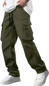 Men'S Casual Cargo Pants Workout Joggers Stretch Sweatpants Hiking Drawstring Ta - Picture 1 of 12