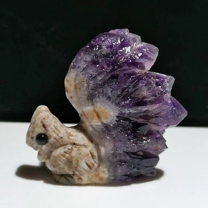Natürlicher Amethyst, Quarz Mineral Probe, handgeschnitzte Eichhörnchen Heilung, M29 - Bild 1 von 7