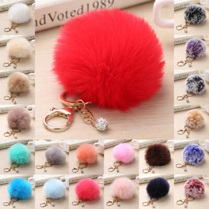 1PC Soft Fluffy Rabbit Fur Ball 8CM Key Chain Hair Handbag Car Key Ring CA - Picture 1 of 39