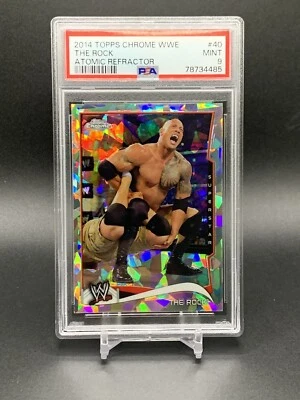2014 Topps Chrome WWE  The Rock  Atomic Refractor PSA 9 Low Pop 12 - Image 1 of 2
