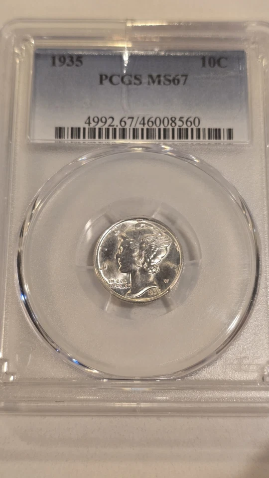 1935 Mercury Dime PCGS MS67, Blazing White Gem Specimen - Image 1 of 4