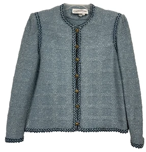 Blazer vintage Castleberry blu tweed con bottoni tono oro taglia 16 made in USA esposizione cani - Foto 1 di 15