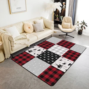 Tappeto Area Plaid Bufalo per Ragazzi Ragazze, Tappeto Alce Bosco 5x7 Vintage Cervo... - Foto 1 di 6