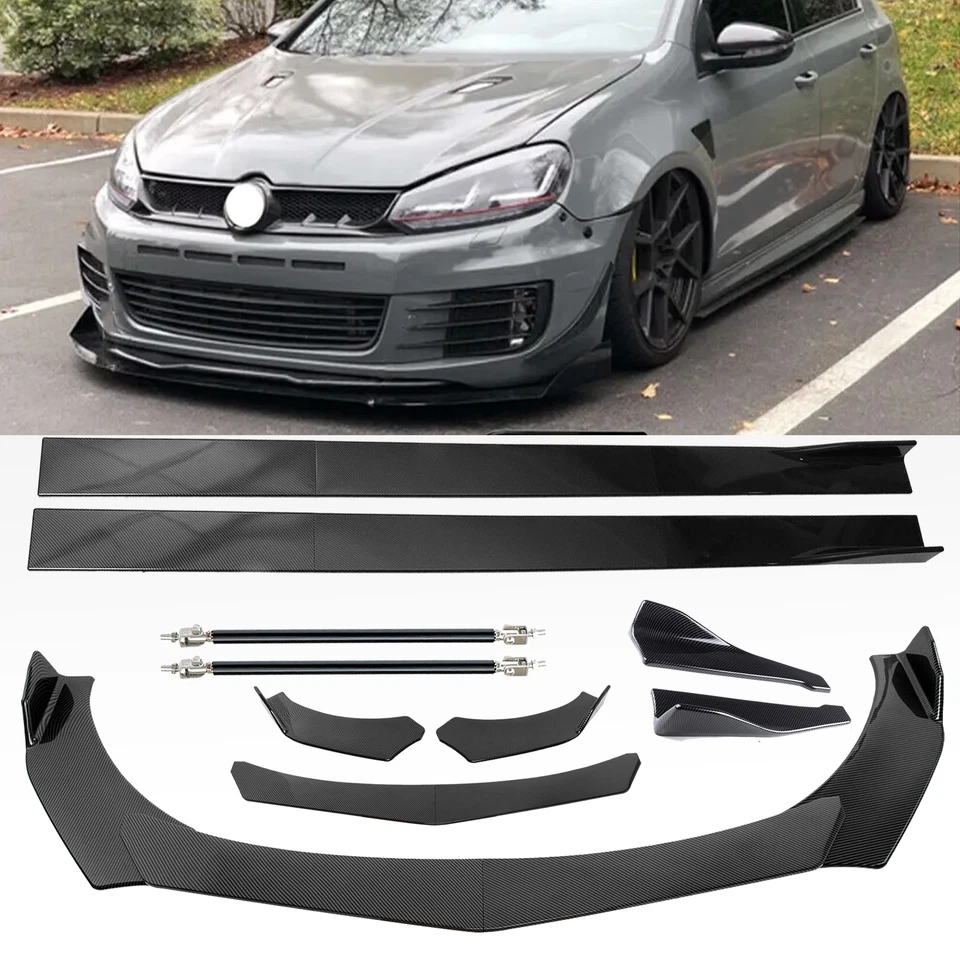 For Volkswagen Polo Front Bumper Lip Splitter Spoiler Carbon Fiber Body Kit+Side Foto 1 de 4