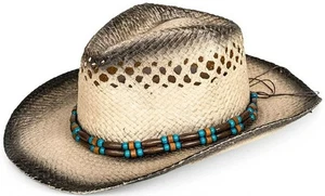 Sombrero vaquero de paja unisex Fidra con banda de doble cuenta. 59CM Grande. - Imagen 1 de 3