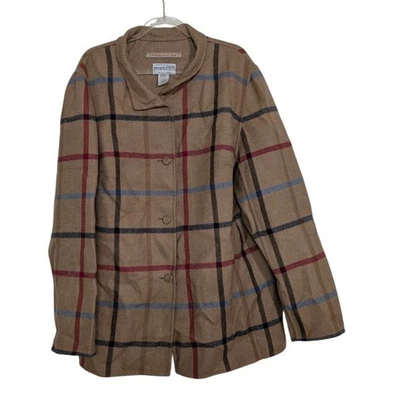 Pendleton Check Reversible Jacket Womens Size Large Beige Wool Blend Windowpane - Image 1 of 4