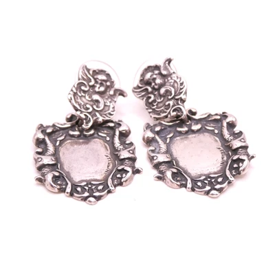 T Foree Sterling Silver 925 Vintage Cherub Drop Dangle 1.5" Repousse Earrings  - Image 1 of 4