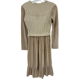 Vintage Dress Small Velvet Midi Pleated Cottage Preppy Minimalist Knit Stretch - Picture 1 of 9