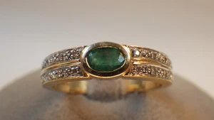 Hermoso anillo de diamantes esmeralda de Cristo macizo 585 oro amarillo 16 diamantes sign. - Imagen 1 de 7