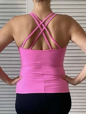 Bia Brazil Pink Tank Top Double Criss-Cross Back Built-In Bra Women's - Image 1 of 4