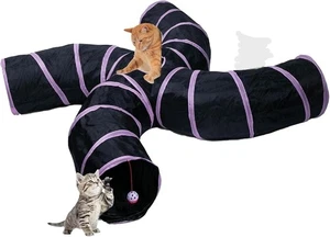 4-Way Cat Tunnel with Play Ball Collapsible Purple Large - Picture 1 of 3