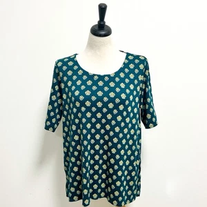 Camiseta J Jill Pima Slub Cuello Redondo Manga Codo Adriático Artesanal Floral Grande Nueva - Imagen 1 de 10