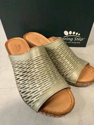Spring Step Mule Sandals Size EU 38 7.5-8 Cunacena Olive  Leather Wedge Heel BOX - Image 1 of 4