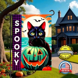 Espeluznante Gato Negro Summerween Verano Halloween Jardín Bandera 12.5x18" Doble Cara - Imagen 1 de 12