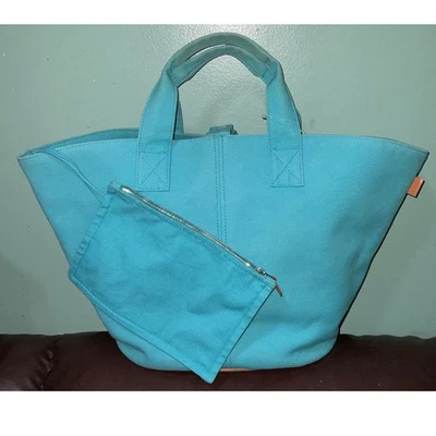 Hermes Blue Atoll Canvas Travel Tote Handbag Top Handle With Zipper Pouch - Image 1 of 4