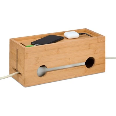 Kabelbox Kabelmanagement Box Steckdosenbox Kabel verstecken Kabelkiste Bambus - Bild 1 von 4