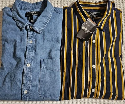 Lot Of 2 Forever 21 Men's Large Button Down Long Sleeve Shirts 1 New NWT 1 Used - Image 1 of 4