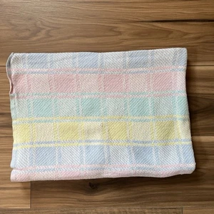 VTG Beacon WPL 1545 Cotton Pastel Plaid Waffle Weave Baby Blanket USA MADE - Picture 1 of 7