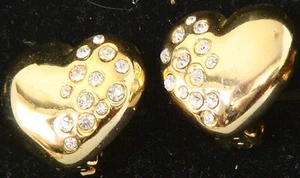 PENDIENTES DORADO Nuevos DE COLECCIÓN 1981 Forma Corazón Tono Dorado y Estrás CLIP 218 - Imagen 1 de 3