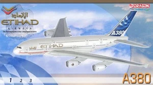 Dragon Etihad Airways A380-800 1/400 Diecast Modell mit Ständer und Zahnrädern - Bild 1 von 4