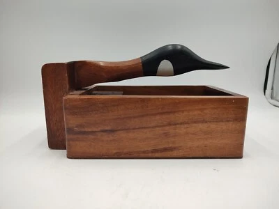 Vintage Hand Carved Wood Nut Cracker Box Bowl Philippines Brown Duck Goose - Image 1 of 4
