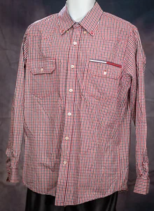 Tommy Hilfiger Long Sleeve Button-Down Shirt Men's L Red White Blue Striped Logo - Picture 1 of 10