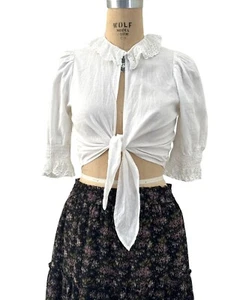 Urban Renewal Anthropologie Blouse Top Size M White Linen Shirt Sz S - Picture 1 of 6