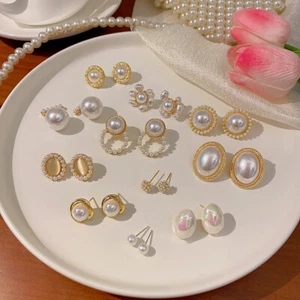 S925 Silver Needle Pearl Earrings Versatile Style Cat Eye Stone Earrings - Picture 1 of 75