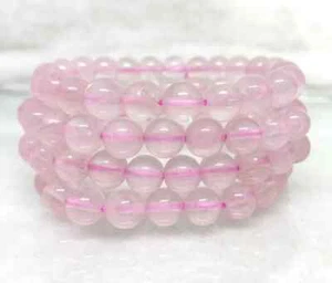 A++ Rose Quartz Round Untreated Gemstone Stretchable Bracelet 6-8" For Man Woman - Picture 1 of 6