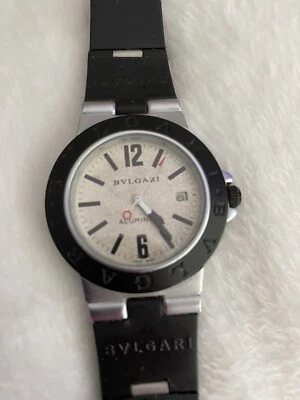 Bvlgari - Reloj Pequeño Aluminio Plata y Negro Caucho AL 29 TA Diagono Aluminio Foto 1 de 4