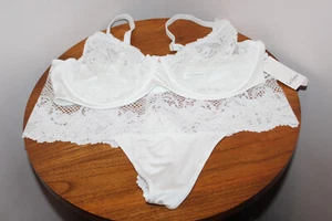 LE MYSTERE LACE ALLURE T-SHIRT BRA (36DD) & HIGH WAIST THONG (XL) SET DMND WHITE - Picture 1 of 9