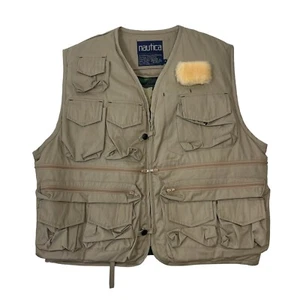 VTG Nautica Brand Vest Fishing Hunting Outdoor Down Camo Khaki Adult Size Large - Picture 1 of 12